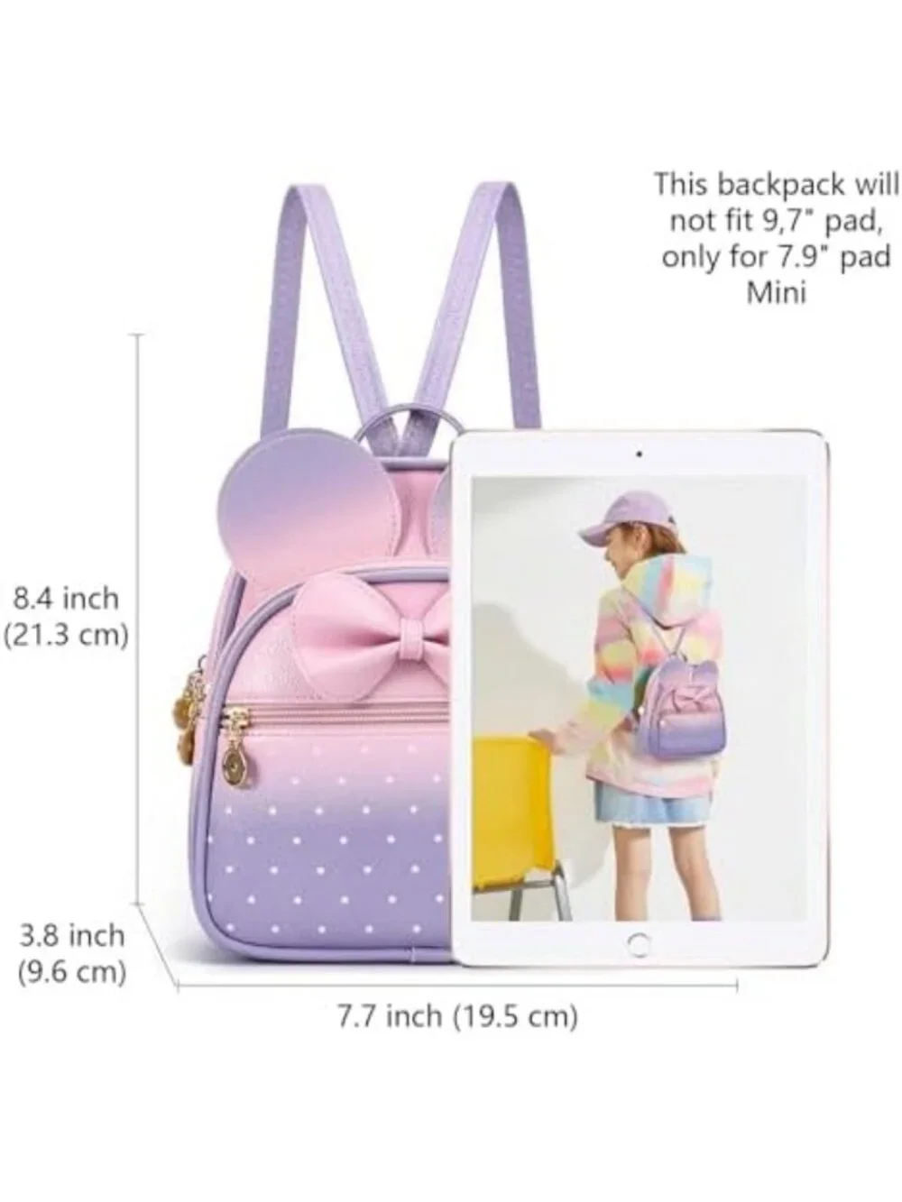 Cute Mini Backpack with Bowknot, Polka Dot Design, Small Convertible Daypack
